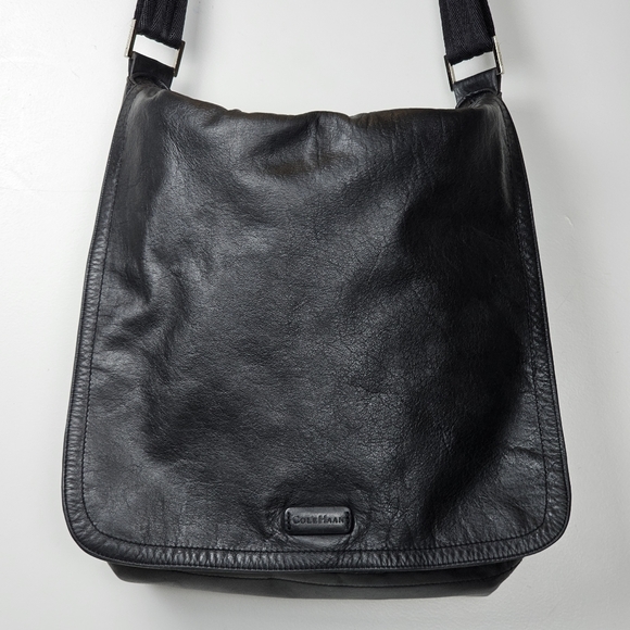 Cole Haan Black Soft Leather Messenger Bag, Snap Button Closure, EUC - Picture 3 of 13